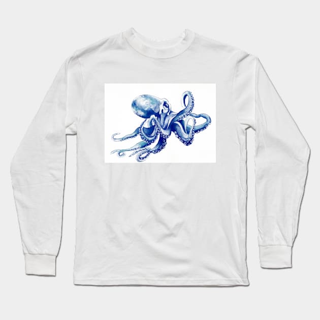 Octopus watercolour drawing Long Sleeve T-Shirt by calamarisky